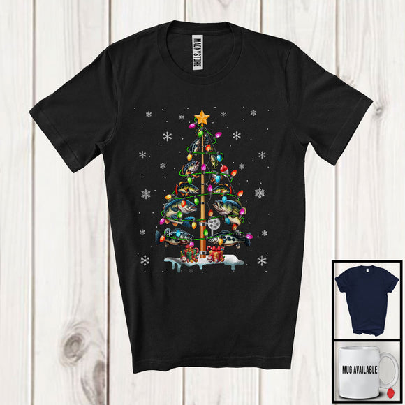 MacnyStore - Christmas Tree Bass Fish; Amazing Christmas Lights Fish Fishing Lover; X-mas Fisherman Group T-Shirt