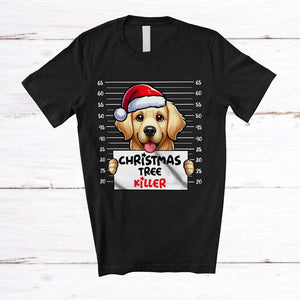 MacnyStore - Christmas Tree Killer; Humorous Christmas Santa Golden Retriever Dog's Fault; Damage X-mas Tree T-Shirt