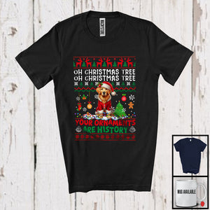 MacnyStore - Christmas Tree Your Ornaments Are History; Merry X-mas Lovely Golden Retriever Santa T-Shirt