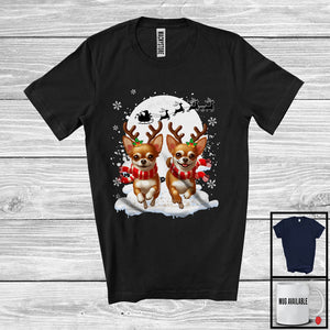 MacnyStore - Christmas Two Chihuahuas Reindeer Running; Fantastic X-mas Moon Snowing; Dog Owner Lover T-Shirt