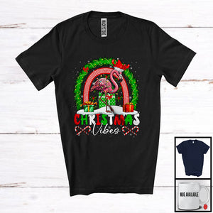 MacnyStore - Christmas Vibes; Awesome X-mas Family Flamingo Reindeer Santa; Rainbow Animal Lover T-Shirt