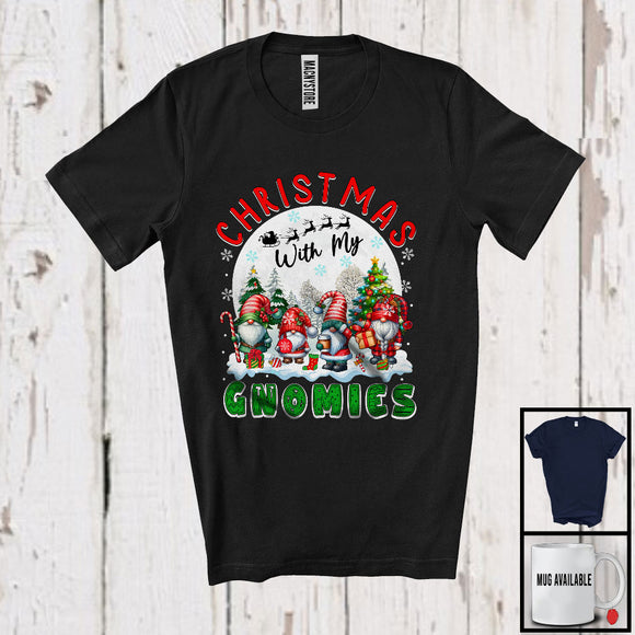 MacnyStore - Christmas With My Gnomies; Adorable X-mas Moon Four Gnomes Gnomies; Snowing Around T-Shirt