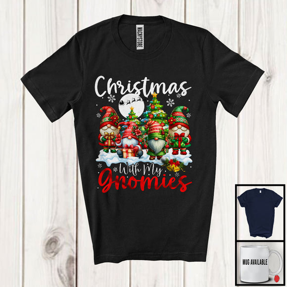 MacnyStore - Christmas With My Gnomies; Lovely X-mas Tree Moon Four Gnomes Squad; Snowing Around T-Shirt