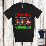 MacnyStore - Christmas With My Gnomies; Merry X-mas Moon Three Gnomes Gnomies Lover; Snowing Family T-Shirt