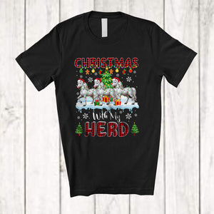 MacnyStore - Christmas With My Herd; Fantastic X-mas Tree Snowing Three Santa Horse; Red Plaid Farmer T-Shirt