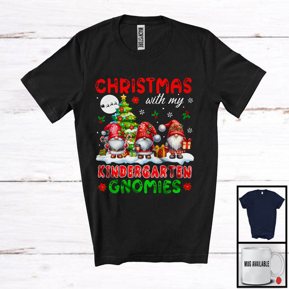 MacnyStore - Christmas With My Kindergarten Gnomies; Awesome X-mas Tree Three Gnomes; Teacher Group T-Shirt