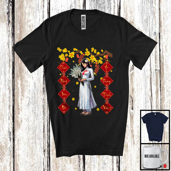 MacnyStore - Chuc Mung Nam Moi; Lovely Vietnamese Lunar New Year Snake; Ao Dai Costume Girl Family T-Shirt