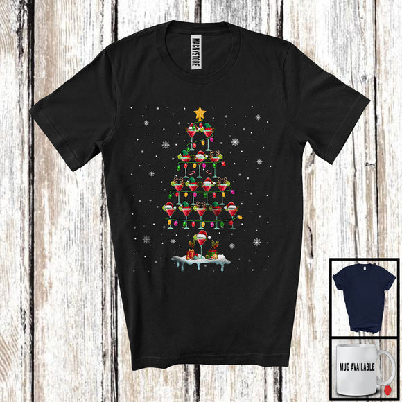 MacnyStore - Cocktail Christmas Tree; Cheerful X-mas Lights Santa Elf Cocktail; Fruit Vegan Snowing T-Shirt