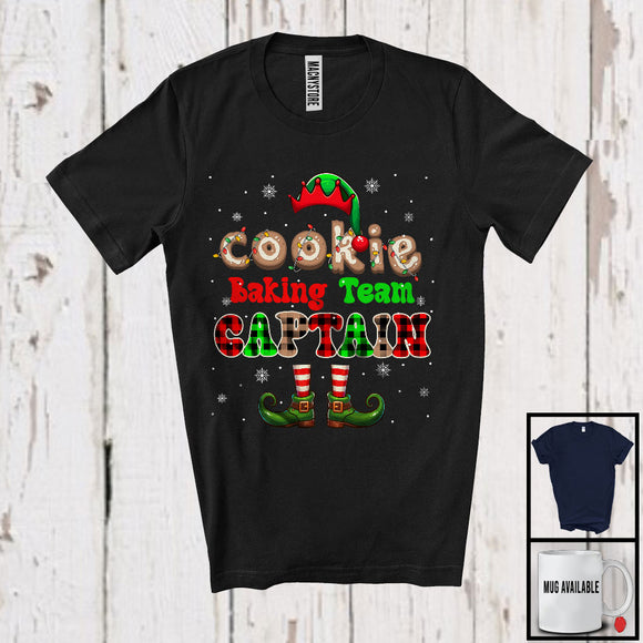 MacnyStore - Cookie Baking Team Captain; Joyful Christmas Lights Plaid Elf Hat Feet; Baking Baker Group T-Shirt