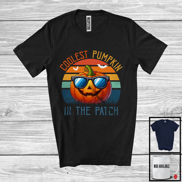 MacnyStore - Coolest Pumpkin In The Patch; Awesome Halloween Carved Pumpkin Sunglasses; Vintage Retro T-Shirt