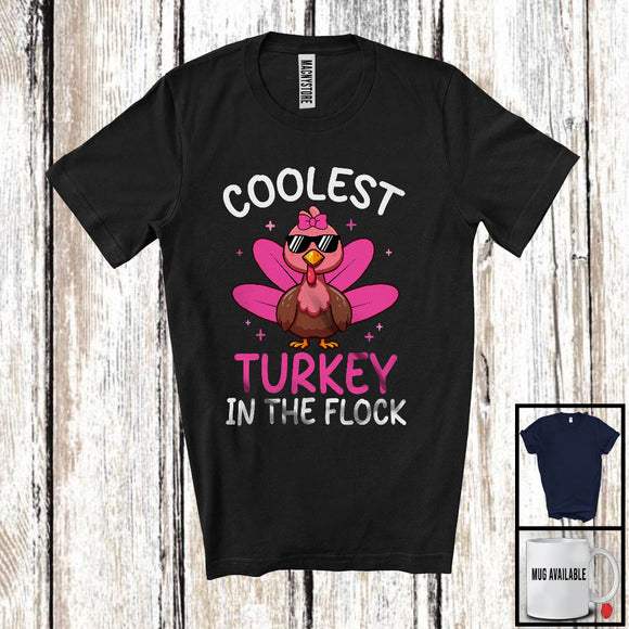 MacnyStore - Coolest Turkey In The Flock; Humorous Thanksgiving Turkey Sunglasses; Girls Family Group T-Shirt