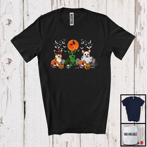 MacnyStore - Corgi Costume Witch Zombie Boo Pumpkin; Lovely Halloween Moon; Animal Lover T-Shirt