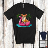 MacnyStore - Corgi On Flamingo Float; Joyful Summer Vacation Hawaii; Pool Beach Family Group T-Shirt