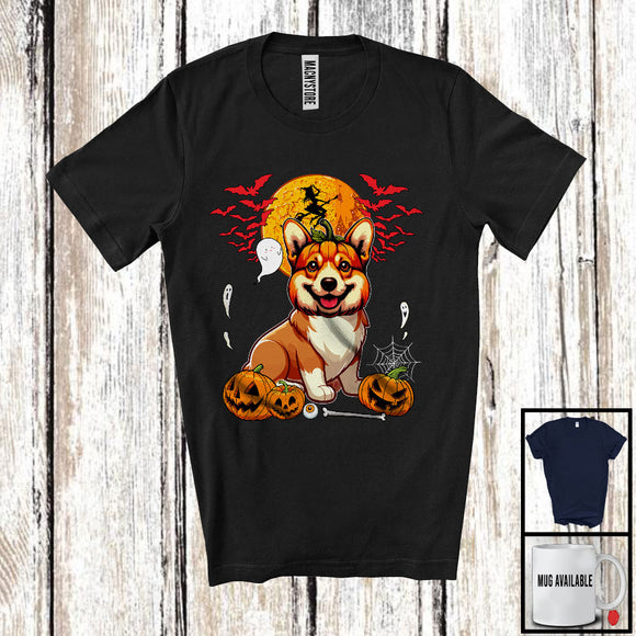 MacnyStore - Corgi Pumpkin Face Cosplay, Scary Halloween Costume Corgi Lover, Family Group T-Shirt