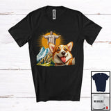 MacnyStore - Corgi Selfie With Jesus Statue; Lovely Corgi Owner Lover; Matching Family Group T-Shirt