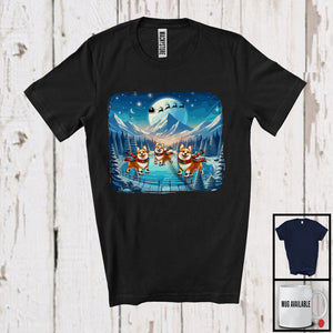 MacnyStore - Corgi Skating; Adorable Christmas Snowing Santa Sleigh Skating Group; X-mas Animal Lover T-Shirt