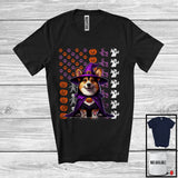 MacnyStore - Corgi Witch On American Flag, Adorable Halloween Pumpkin Paws, Patriotic Group T-Shirt