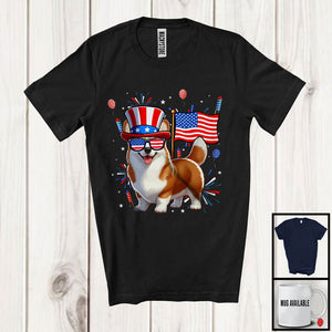 MacnyStore - Corgi With American Flag Fireworks, Awesome 4th Of July Corgi Lover, Patriotic Group T-Shirt