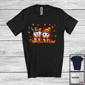 MacnyStore - Couple Teeth; Adorable Thanksgiving Autumn Pumpkin Leaf Tooth; Dental Assistant Dentist T-Shirt