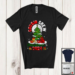 MacnyStore - Cousin Crew Making Memories In 2024; Joyful Christmas Tree Moon; X-mas Family Group T-Shirt