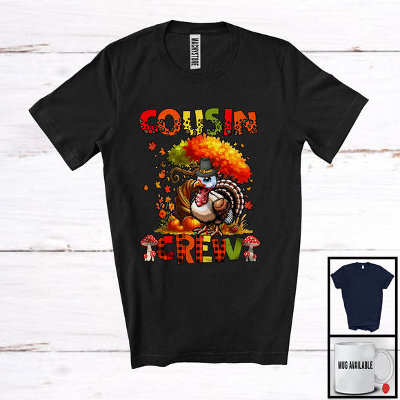 MacnyStore - Cousin Crew Turkey; Adorable Thanksgiving Turkey Pumpkins Leopard Plaid; Cousin Family Grouo T-Shirt