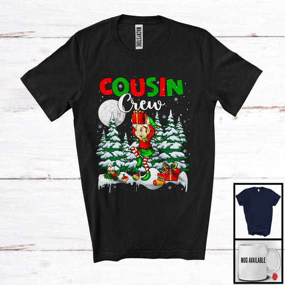 MacnyStore - Cousin Crew; Adorable Christmas Tree Moon Elf; Snowing Around Matching Elf Family Group T-Shirt