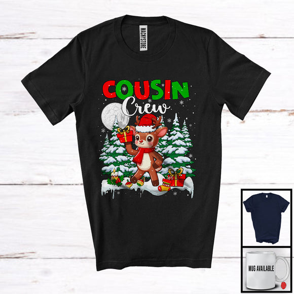 MacnyStore - Cousin Crew; Adorable Christmas Tree Moon Reindeer; Snowing Matching Reindeer Family Group T-Shirt