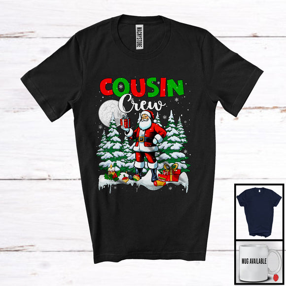 MacnyStore - Cousin Crew; Adorable Christmas Tree Moon Santa; Snowing Around Matching Santa Family Group T-Shirt