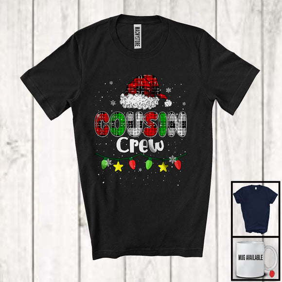 MacnyStore - Cousin Crew; Amazing Christmas Lights Plaid Santa; X-mas Snowing Around Family Group T-Shirt