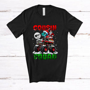 MacnyStore - Cousin Squad; Awesome Christmas Plaid Santa T-Rex Driving Monster Truck; Family Group T-Shirt