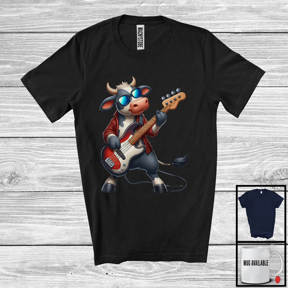 MacnyStore - Cow Playing Guitar Rock; Joyful Music Bass Guitar Guitarist; Farmer Farm Lover T-Shirt