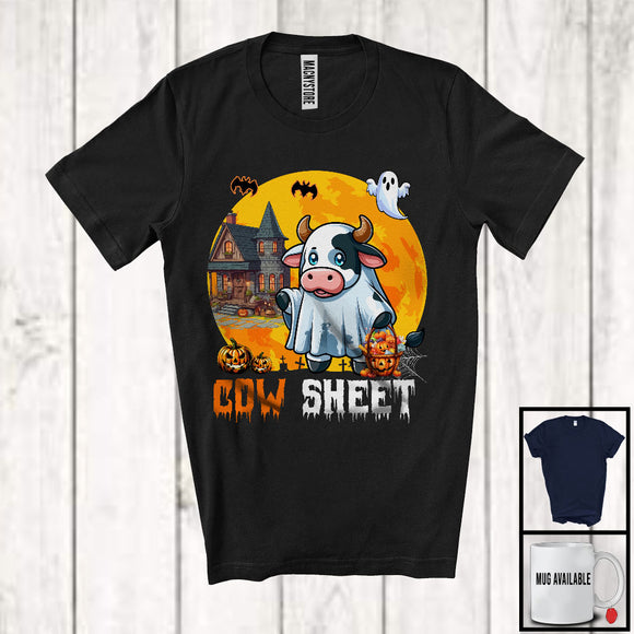 MacnyStore - Cow Sheet, Adorable Halloween Moon Boo Ghost Costume Cow, Matching Animal Lover T-Shirt