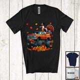 MacnyStore - Cow Turkey On Monster Truck; Humorous Thanksgiving Autumn Fall Leaves; Family T-Shirt