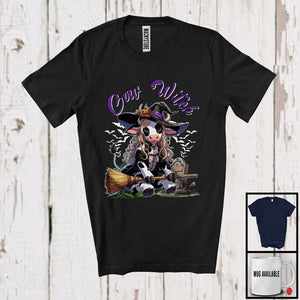 MacnyStore - Cow Witch, Humorous Halloween Costume Witch Cow With Broom, Farmer Family Group T-Shirt