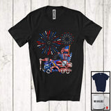 MacnyStore - Crane Truck Construction Driver, Proud 4th Of July USA Flag Man Dabbing, Firecrackers Patriotic T-Shirt