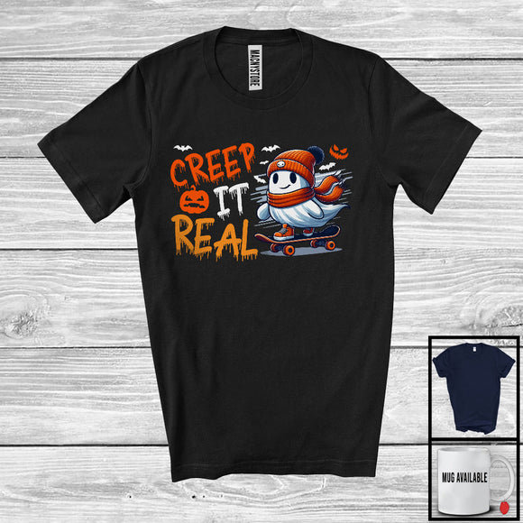 MacnyStore - Creep It Real; Spooky Halloween Costume Boo Ghost Skateboarding Lover; Family Group T-Shirt