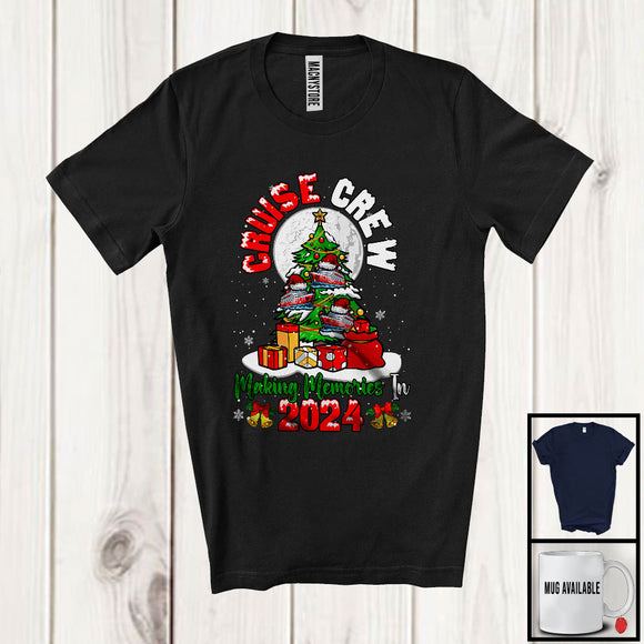 MacnyStore - Cruise Crew Making Memories In 2024; Joyful Christmas Tree Moon; X-mas Family Group T-Shirt