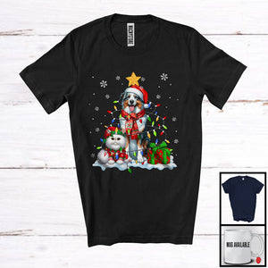 MacnyStore - Cute Santa Australian Shepherd In Christmas Lights With Elf Cat; Amazing X-mas Animal; Snow T-Shirt