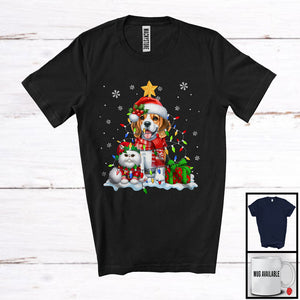 MacnyStore - Cute Santa Beagle In Christmas Lights With Elf Cat; Amazing X-mas Animal Lover; Snow T-Shirt