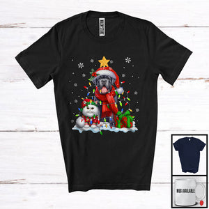 MacnyStore - Cute Santa Cane Corso In Christmas Lights With Elf Cat; Amazing X-mas Animal Lover; Snow T-Shirt