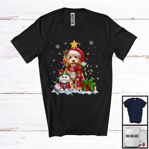 MacnyStore - Cute Santa Cockapoo In Christmas Lights With Elf Cat; Amazing X-mas Animal Lover; Snow T-Shirt