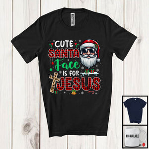 MacnyStore - Cute Santa Face Is For Jesus; Amazing Christmas Santa Plaid Leopard Cross; Snow Family T-Shirt