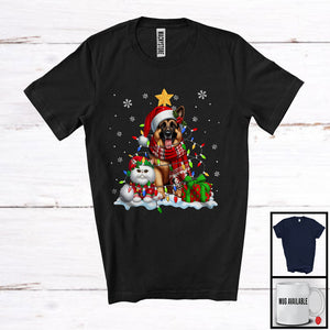 MacnyStore - Cute Santa German Shepherd In Christmas Lights With Elf Cat; Amazing X-mas Animal; Snow T-Shirt