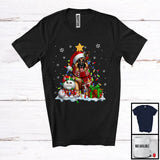 MacnyStore - Cute Santa German Shepherd In Christmas Lights With Elf Cat; Amazing X-mas Animal; Snow T-Shirt