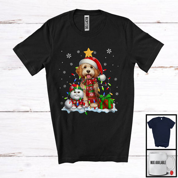 MacnyStore - Cute Santa Sproodle In Christmas Lights With Elf Cat; Amazing X-mas Animal Lover; Snow T-Shirt