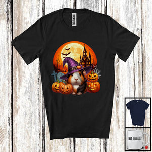 MacnyStore - Cute Witch Guinea Pig With Carved Pumpkins, Adorable Halloween Moon Wild Animal Lover, Family T-Shirt