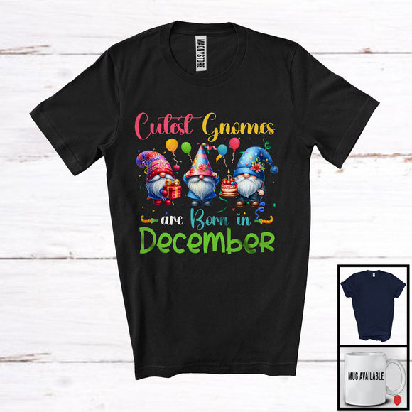 MacnyStore - Cutest Gnomes Are Born In December; Lovely Birthday Three Gnomes Squad; Family Group T-Shirt