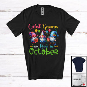 MacnyStore - Cutest Gnomes Are Born In October; Lovely Birthday Three Gnomes Squad; Family Group T-Shirt