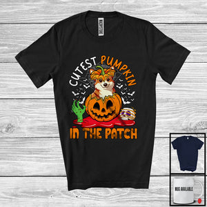 MacnyStore - Cutest Pumpkin In The Patch; Lovely Halloween Corgi In Carved Pumpkin; Family Group T-Shirt