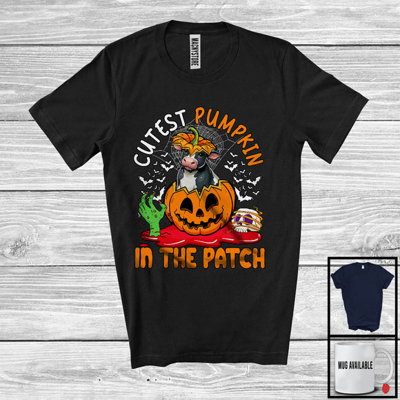 MacnyStore - Cutest Pumpkin In The Patch; Lovely Halloween Cow In Carved Pumpkin; Family Group T-Shirt